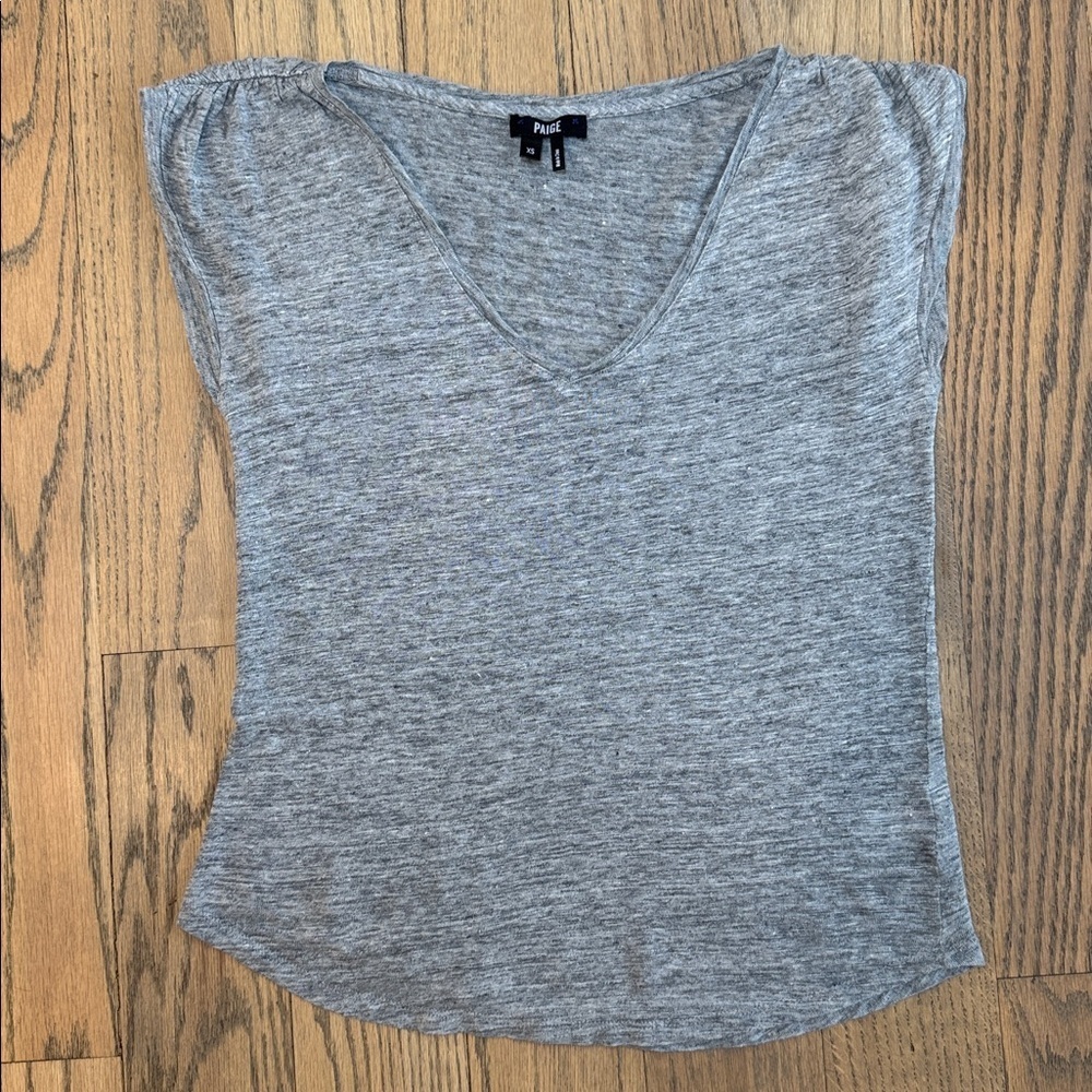 PAIGE Women’s Heather Gray V-Neck Cap Sleeve Top Size X-Small
